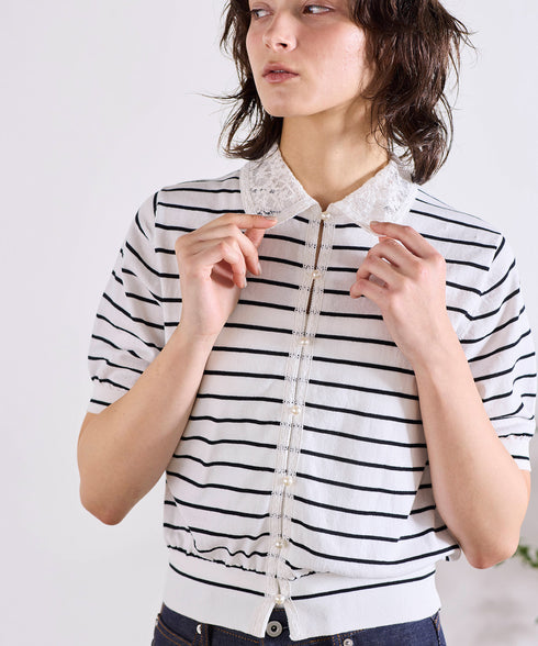cotton nylon lace color knit cardigan