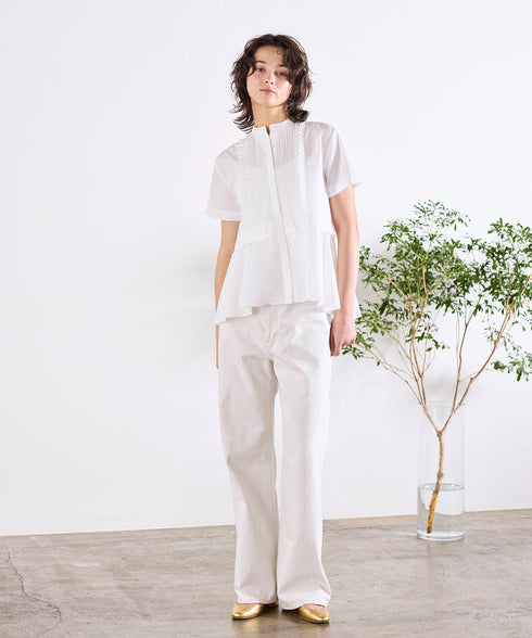 tuck frill flare half sleeve shirt