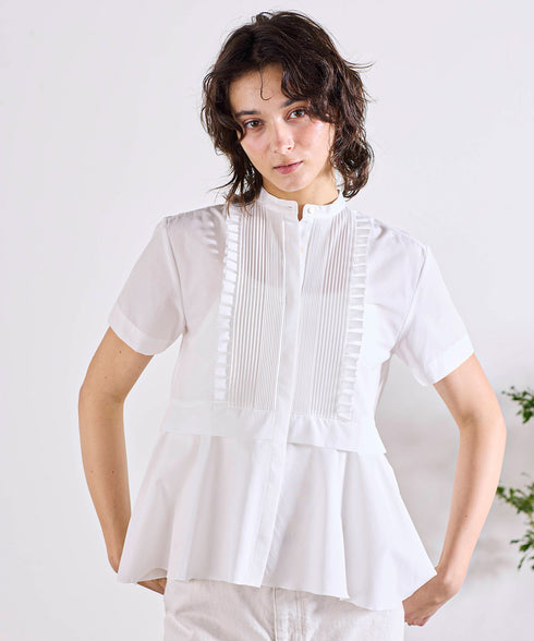 tuck frill flare half sleeve shirt