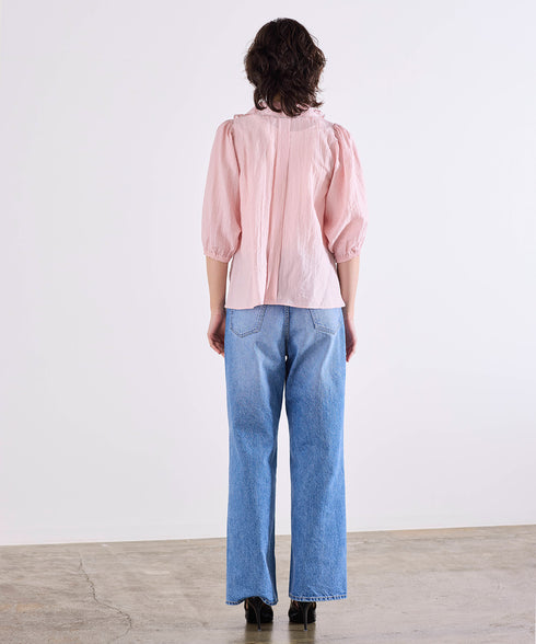 picot raffle collar tuck blouse
