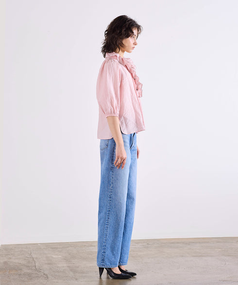 picot raffle collar tuck blouse