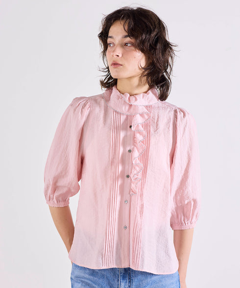 picot raffle collar tuck blouse