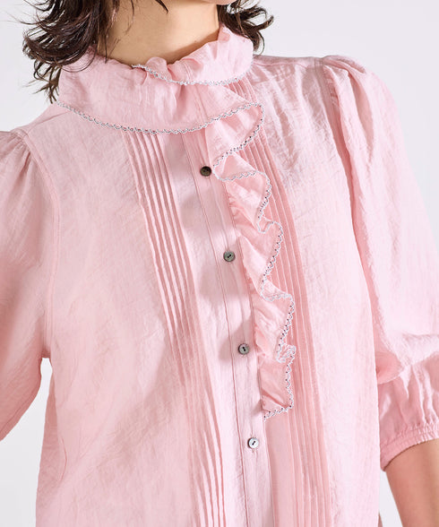 picot raffle collar tuck blouse