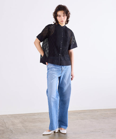 code leaver lace pintuck blouse