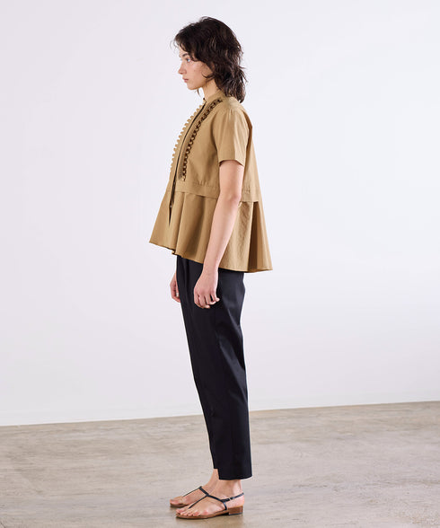 tuck frill flare half sleeve shirt