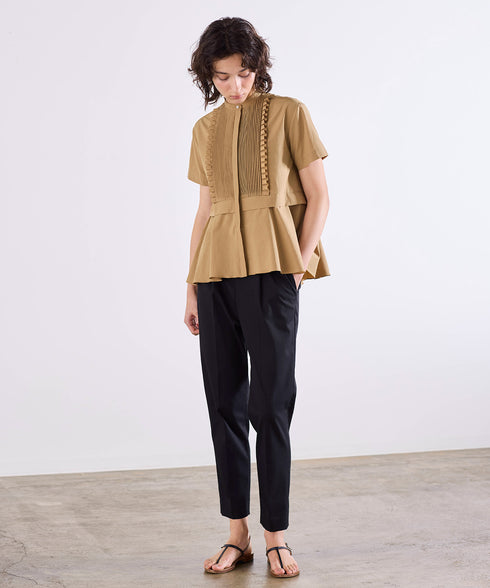 tuck frill flare half sleeve shirt