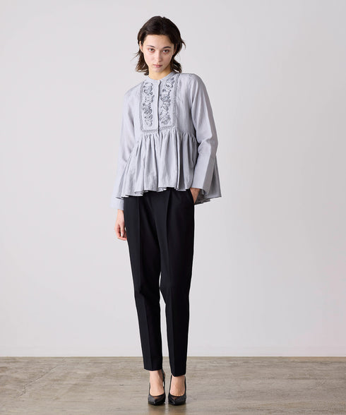 【SOI-MeME】code embroidery diamond tuck blouse