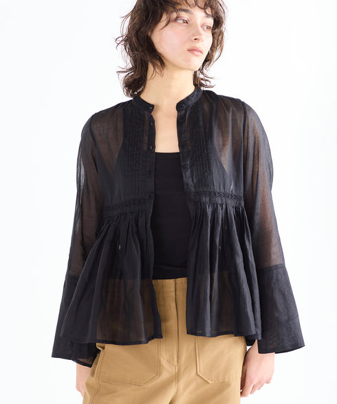 sheer starched cotton lace flare blouse
