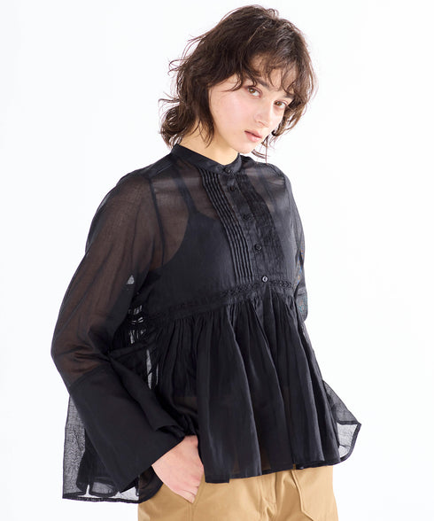 sheer starched cotton lace flare blouse