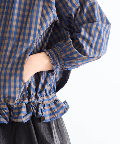 gingham check pleats frill blouson