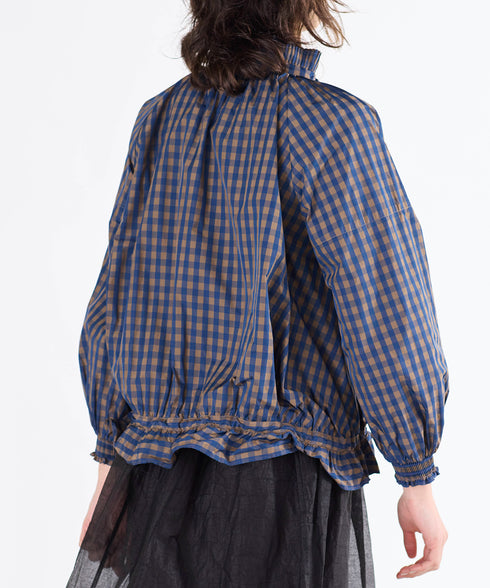 gingham check pleats frill blouson