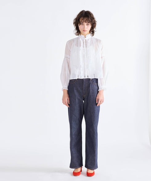 sheer starched cotton lace frilled blouse