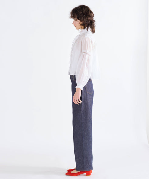 sheer starched cotton lace frilled blouse