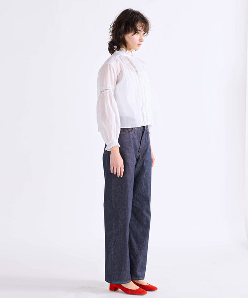 sheer starched cotton lace frilled blouse