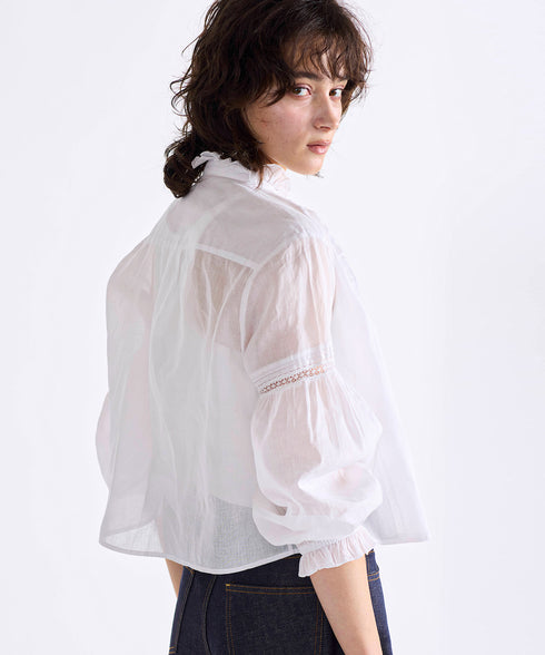 sheer starched cotton lace frilled blouse