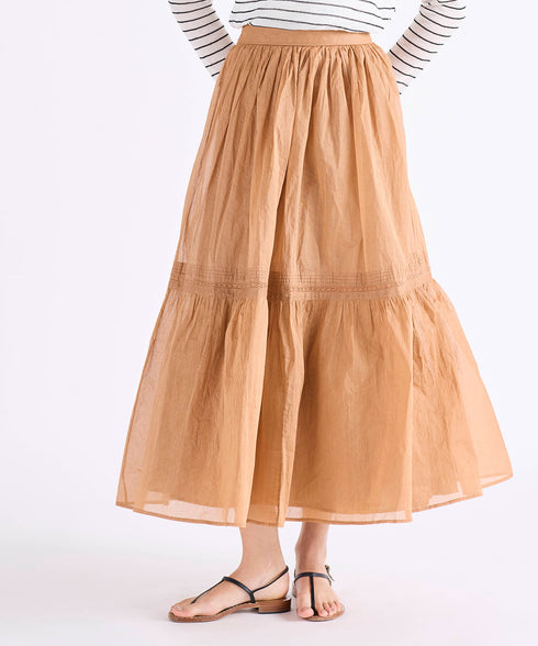 sheer starched cotton lace tiered skirt