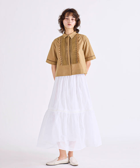 sheer starched cotton lace tiered skirt