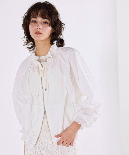 pleats sheer dolman blouson