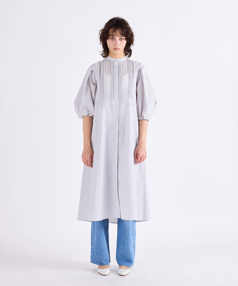 pin tuck lace flare one-piece