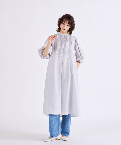 pin tuck lace flare one-piece