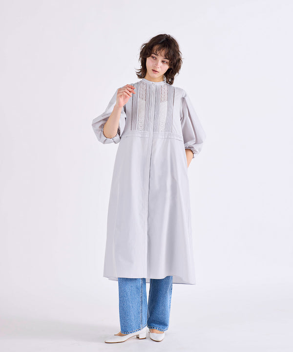 pin tuck lace flare one-piece