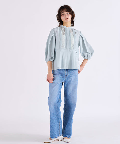 pin tuck lace flare blouse
