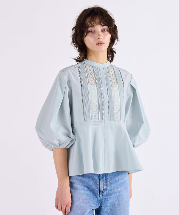 pin tuck lace flare blouse