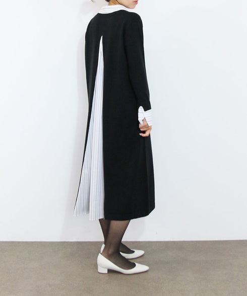 striped shirt layered knit one-piece