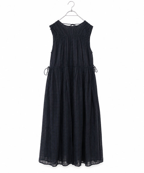 sheer check 2way gathered dress