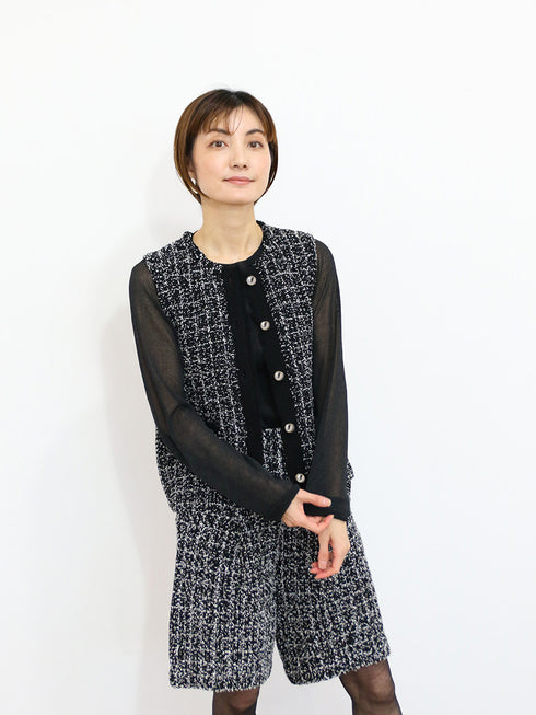 【SOI-MeME】tweed knit fringe vest