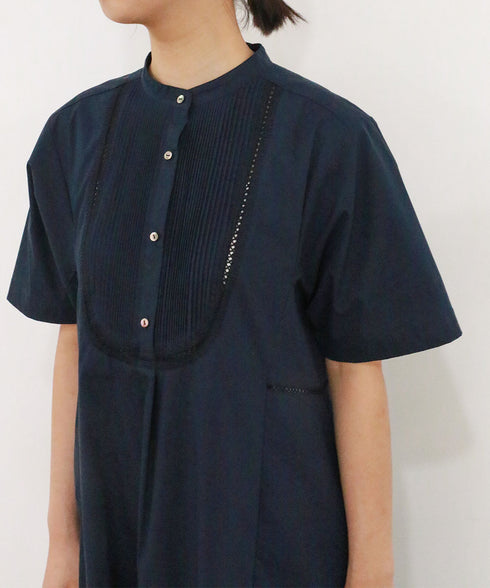 pin tuck bosom embroidery one-piece