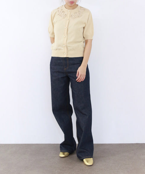 cotton nylon code embroidery knit cardigan