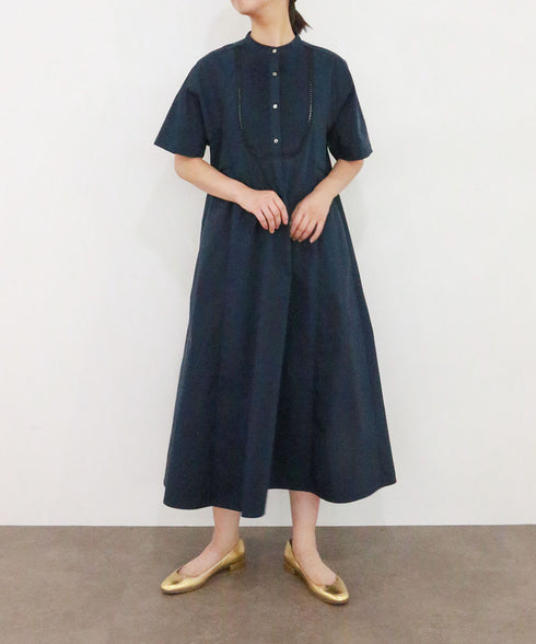 pin tuck bosom embroidery one-piece