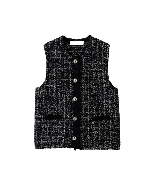 【SOI-MeME】tweed knit fringe vest