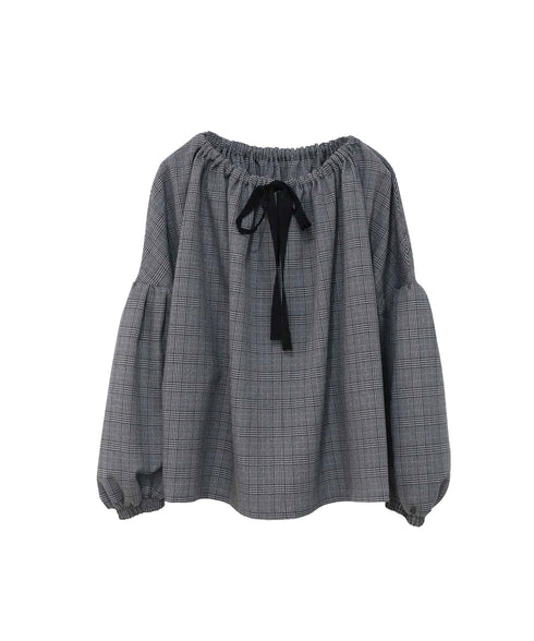 glen check 2way blouse