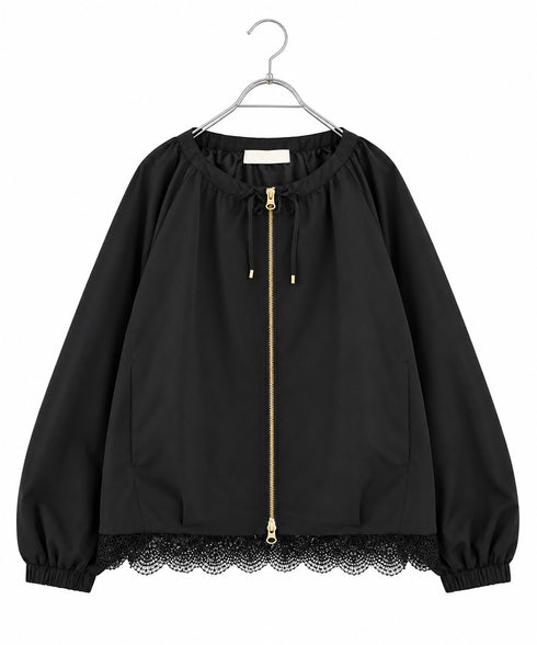 scallop-lace hem twill blouson