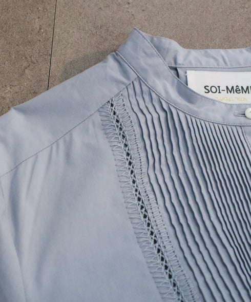 pin tuck bosom embroidery one-piece