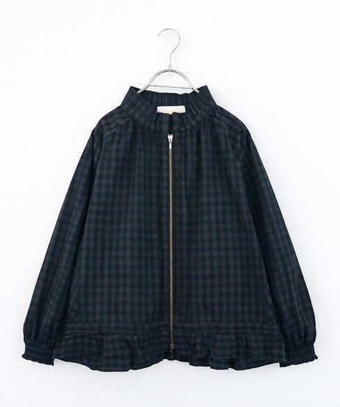 gingham check pleats frill blouson
