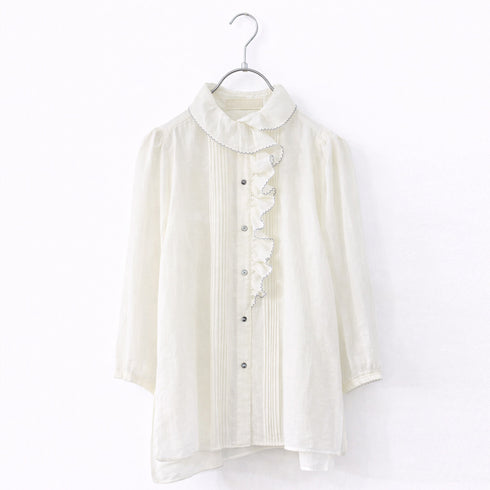picot raffle collar tuck blouse