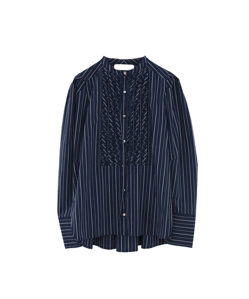 tuck frill strip blouse