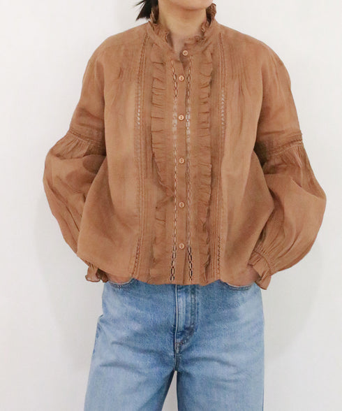 sheer starched cotton lace frilled blouse