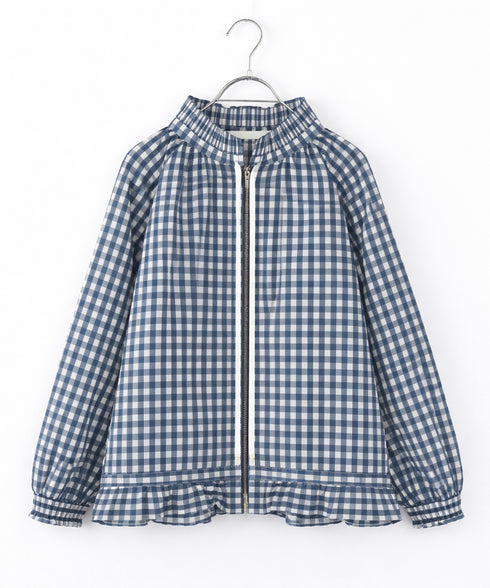 gingham check pleats frill blouson
