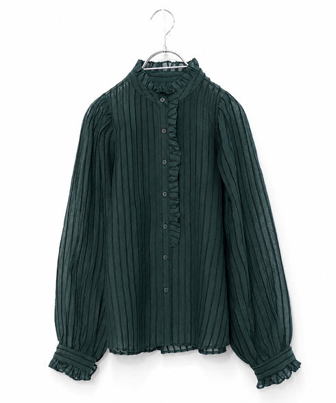 sheer velour volume sleeve blouse