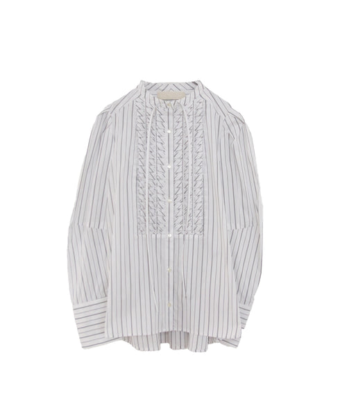 tuck frill strip blouse