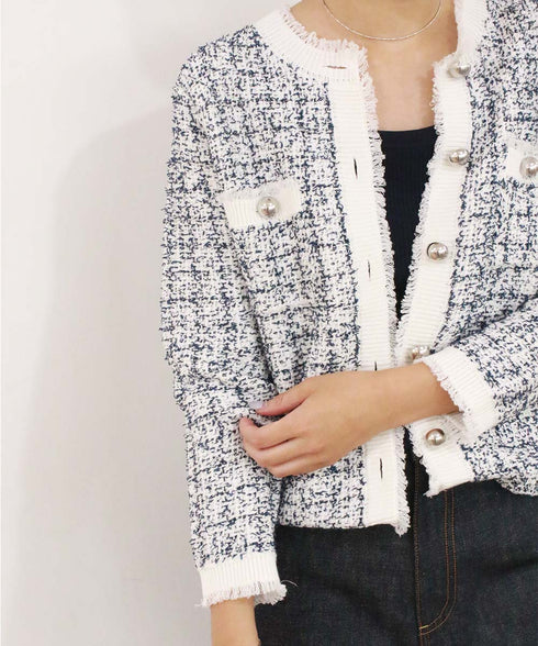 【SOI-MeME】tweed knit fringe jacket