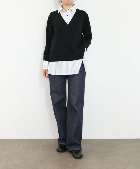 striped shirt layered knit top