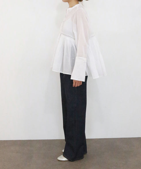 sheer starched cotton lace flare blouse