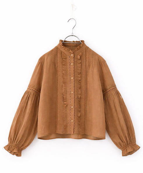 sheer starched cotton lace frilled blouse