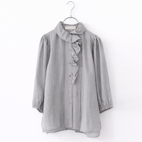 picot raffle collar tuck blouse