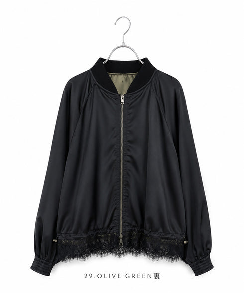 【SOI-MeME】eyelash lace satin reversible blouson